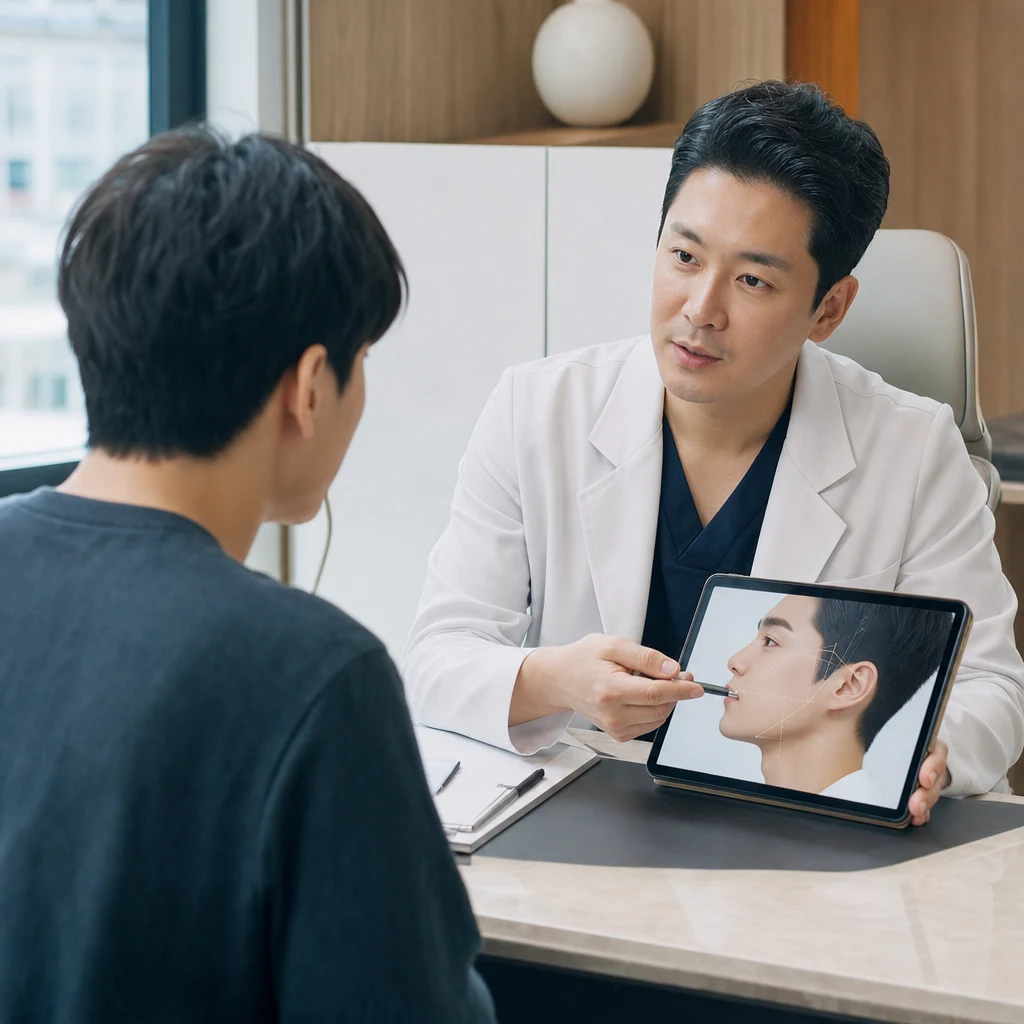 광주 지역 피부과에서 시술 부위와 과정을 상세히 상담하는 모습