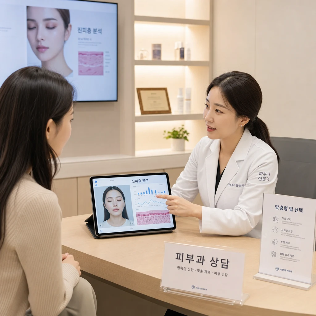 환자의 모공과 흉터 깊이에 맞춰 포텐자 팁을 선택하기 위한 1:1 피부 상담 과정